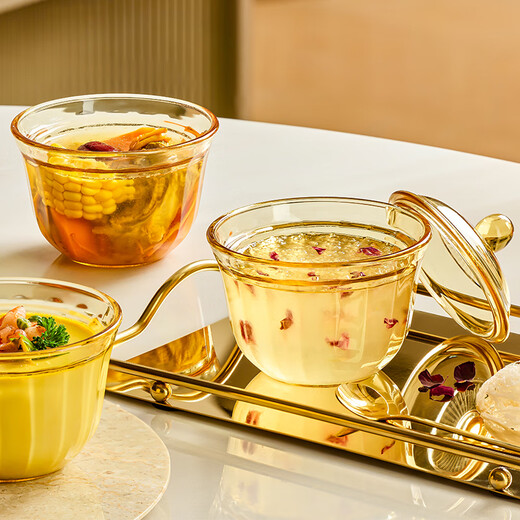 Corning (VISIONS) glass stew pot 450ml crock pot stew steamed egg custard bowl with lid, one person, one cup dessert bowl, heatable and high temperature resistant