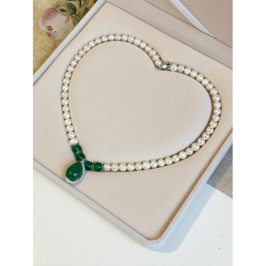 Fat Donglai's same romantic pearl pendant, natural necklace, mother's style, round crystal, elder sister's birthday, water drop agate + necklace 8-9mm 45CM