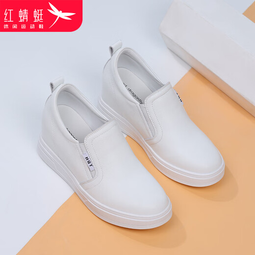 Red Dragonfly Women's Shoes 2025 New Versatile Cowhide Slip-on Casual Shoes for Women Small Wedge Heels Inner Height White Shoes for Women White Inner Height Single Shoes C0TTN03231 37