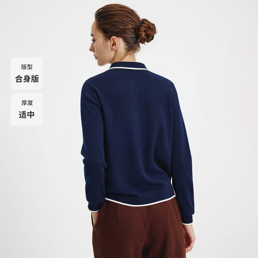 Navigare意大利小帆船女士套头100%羊毛衫2025秋冬季新款纯绵羊毛翻领毛衣 海军蓝 L