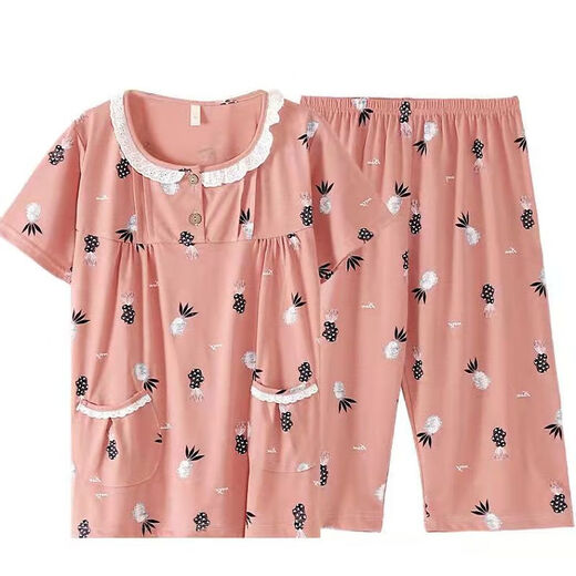 Mu Fengqing, Mutter und ältere Mutter Pyjamas, Damen, reine Baumwoll-Kurzärärmel-Sommer-Dünne, lässige alte Dame Thin Home Clothes Sommer YMY3937 2xl [Vorschlag 135-155jin [Jin gleich 0,5 kg]]]