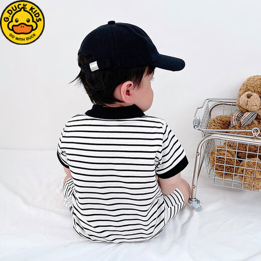 G.DUCKKIDS men and women's onesie in summer thin children's clothing newborn baby clothes 0-1345689 months 2 years old pure cotton black square collar short sleeve 80cm 80