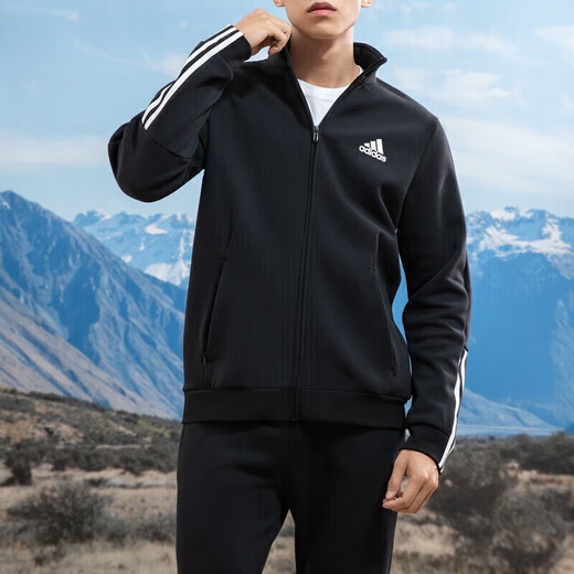阿迪达斯 （adidas）官方舰店男装夹克 新款运动服跑步健身训练休闲时尚夹克外套 双面针织-立领拉链/店长推荐 M