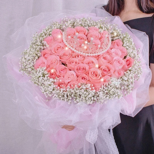 Lingxiang Valentine's Day Flower Express Champagne Rose Bouquet Confession of Love to Girlfriend and Wife Birthday Gift Nationwide Delivery 33 Diana Rose Bouquet