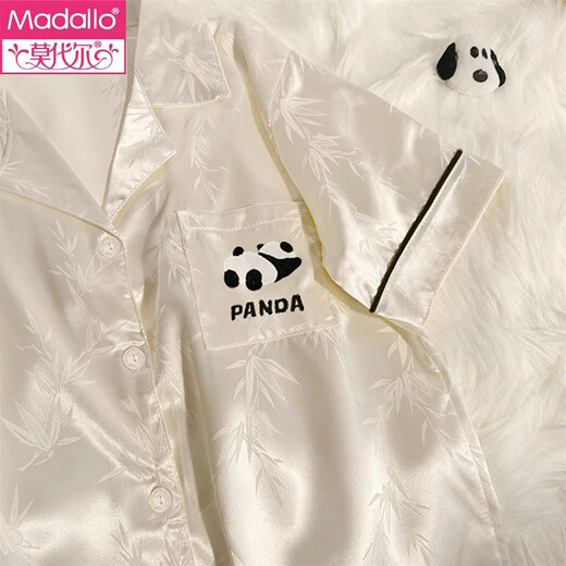 
Modal Panda Ice Silk Pajamas for Women in Summer Thin Short Sleeve 2025 New Cardigan Cute Home Clothing Set #YX-9227 Polka Dot XL [112-128Jin[Jin equals 0.5 kg]]
