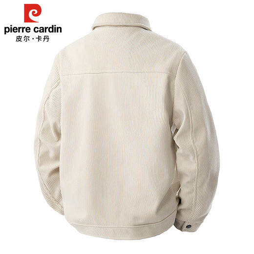 Pierre Cardin work jacket men's autumn and winter trendy casual lapel thickened corduroy jacket men's clothing beige XL