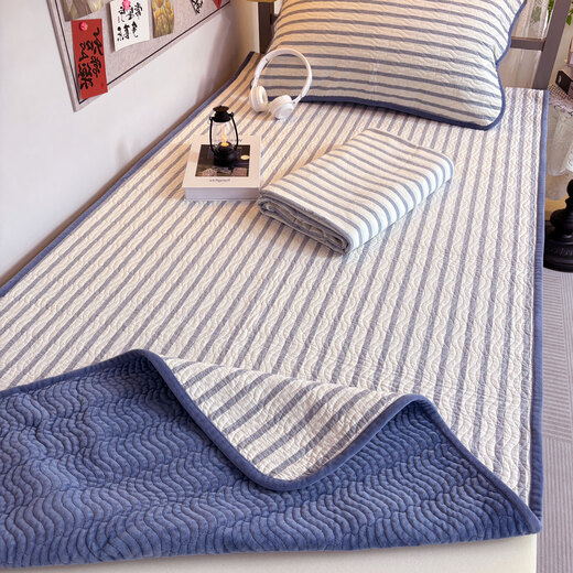 TENGAI HOME TEXTILE one side pure cotton and one side baby velvet bed cover single student dormitory three-piece set of cotton quilted sheets mattress cushion lime blue one side pure cotton one side velvet, double-sided single bed cover 90*200cm suitable for 0.9m dormitory bed