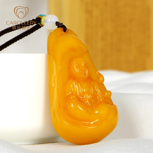 Jiale amber beeswax pendant for men and women naturally oxidized old beeswax chicken oil yellow Buddha pendant natural and authentic