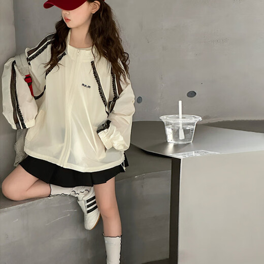 Yun Chumo Children's Sun Protection Clothing Ice Silk Jacket 2025 New Summer Clothes Girls Summer Thin Skin Clothing Sun Protection Clothes for Girls and Older Children Apricot 160 cm