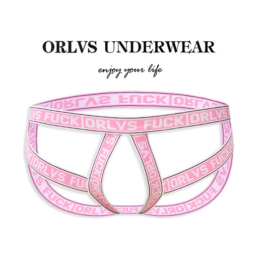 Double thong men's sexy gay men's underwear with rings for fitness hollow breathable comfortable fashionable thong low waist trendy pink 652 M