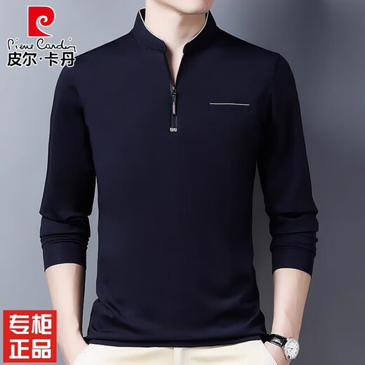 
Pierre cardin high-end men's clothing spring and autumn small stand collar men's long-sleeved T-shirt half-zipper casual base shirt men's free iron middle-aged dad P6623 dark blue M 165