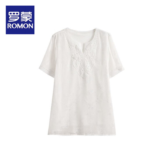 Romon (Romon) 2025 Sommer Neues cooles und atmungsaktives Chiffon-Hemd für Frauen im Sommer Frauen loser Jacquard Lace Spleißen T-Shirt Bildfarbe [Folgen Sie dem Geschäft und geben Sie dem Versand Priorität] L empfohlen 90-110jin [Jin gleich 0,5 kg]