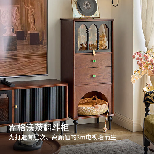 Calvary French retro living room TV side cabinet bookcase display cabinet sofa upright cabinet storage drawer mid-century style Hogwarts tipping cabinet