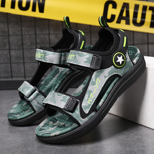 Boys' Sandals 2025 New Summer Children's Soft Sole Anti-Slip Middle and Large Boys' Outdoor Sports Beach Shoes Summer Style Army Green 30
