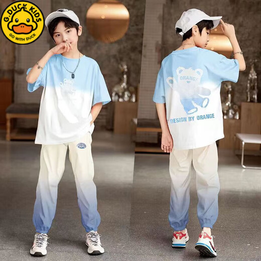 G.DuckKids Boys Traje de verano de moda de verano Pantalones de mosquito de manga corta Pantalones de manga corta Mosquito de tamaño mediano Conjunto de dos piezas de dos piezas de tamaño mediano YY1039 Azul 160 150-160cm