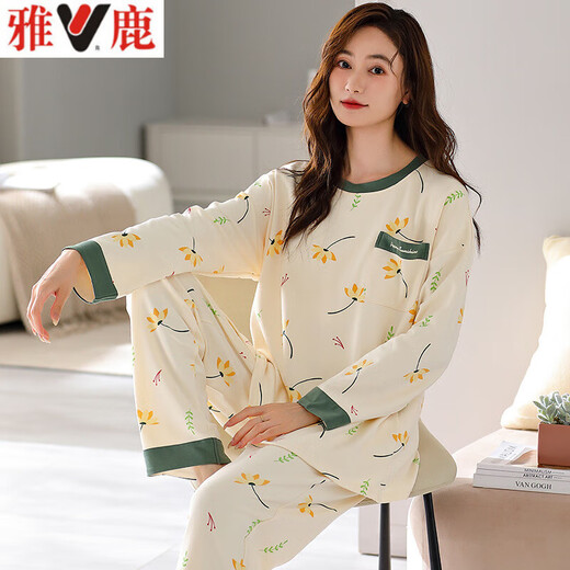 
Yalu 2025 new pajamas for women in spring and autumn pure cotton long sleeve casual loose plus fat plus size 200 Jin [Jin equals 0.5 kg] Home clothing K-9207 pure cotton high quality M Recommended 80-100 Jin [Jin equals 0.5 kg]