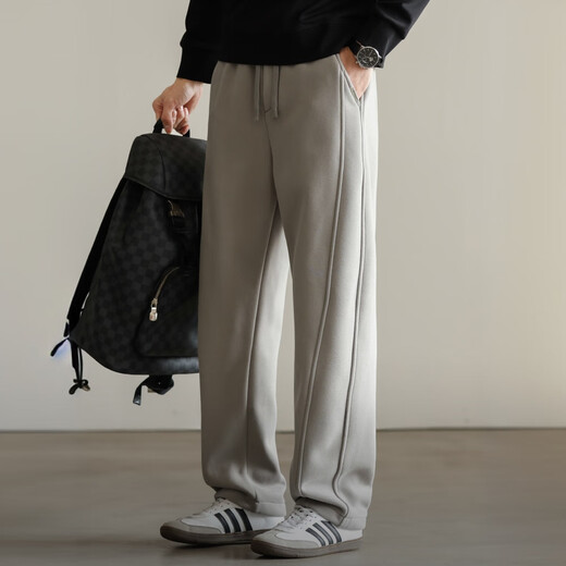 Kuraishi Kazuki Japanese style pleated drawstring solid color sports casual pants men's trousers 2025 autumn new commuter loose straight sweatpants Paris gray plus velvet style XL (recommended 141-155 Jin Jin equals 0.5 kg)