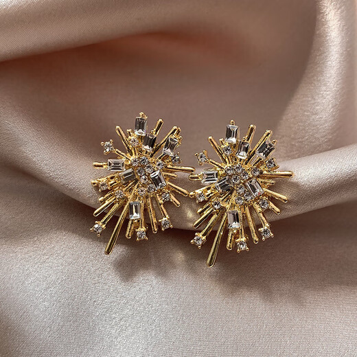 Irregular Fireworks Earrings 2025 New Popular Style Light Luxury High-Quality Autumn and Winter Temperament Earrings Niche Unique Earrings Gold Irregular Fireworks Earrings One Pair