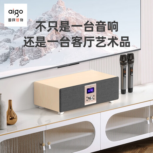 Patriot S116 Bluetooth audio echo wall TV speaker wireless home KTV theater karaoke audio set all-in-one machine with dual microphones jade white wood grain color