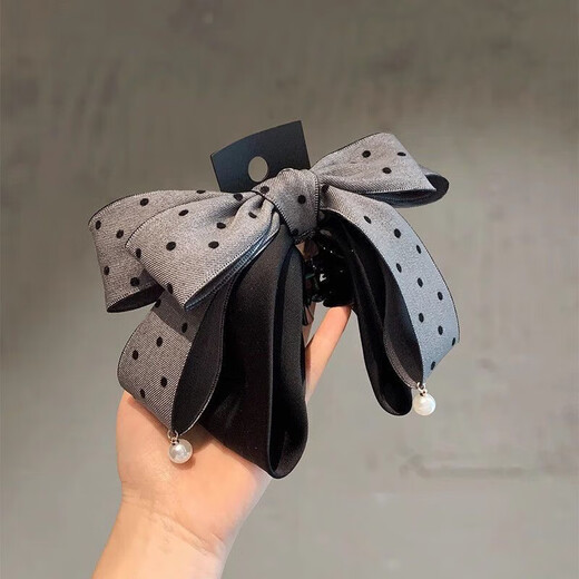 New Korean style gray polka dot bow hairpin with elegant ponytail hair accessory showing hair volume hairpin headgear 1 gray polka dot ponytail clip 4cm bottom clip