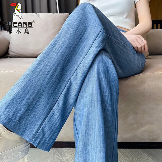 Woodpecker 2025 Été Nouveau tennis mince Denim Cool Rydroopy High Taist Slim Casual Straight-Lig-Pantal Pantalon pour femmes Bleu clair 3xl recommandé 140-155jin [Jin est égal à 0,5 kg]