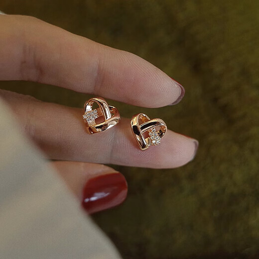 DL 1998 Fat Donglai same color gold earrings S999 silver needle rose gold love earrings 2025 new light luxury earrings without rose gold love earrings