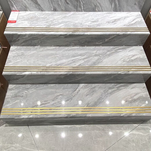 BEYZK弧边淋釉楼梯踏步瓷砖470x1200防滑大理石地板砖一体原槽镀金梯级 12808-单片不含加工跟运费 470*1200