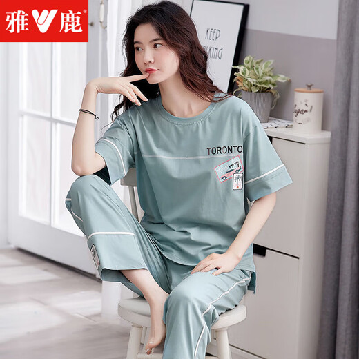 Yalu 2025 Sommerpyjamas Frauen reine Baumwoll-Hose Kurzarm Zwei-teilige süße und niedliche Student-Home-Kleidung Set NJR-7374 L 100-110jin [Jin ist 0,5 kg]