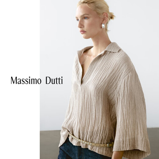 Massimo Dutti discount upgrade 2026 women's elegant and versatile drapey loose and light linen shirt 05114715 light brown XS (165/84A) size is too large