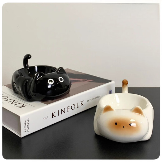 Puyue Siamese cat ashtray ceramic creative ornaments for home living room fashionable office anti-fly ash covered ashtray desktop Siamese cat ashtray without cover