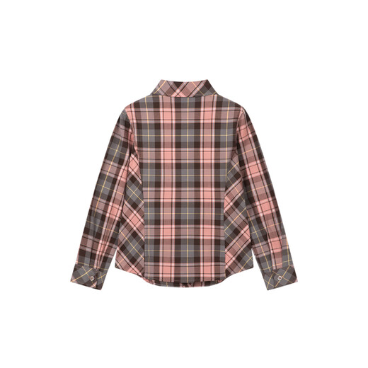Hush Puppies children's clothing for children and older children 2025 autumn new casual comfortable soft classic college plaid long-sleeved shirt light pink 160 cm