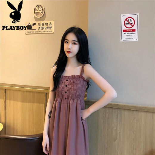 花花公子;PLAYBOY2025夏季韩版木耳边抹胸修身显瘦阔腿裤吊带连体裤女学生休闲裤子 黑色 S 建议70-85斤穿