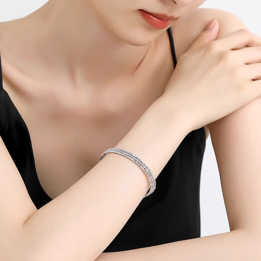 Youlai's new pt950 platinum bracelet for women, pop-up bouncy bead elastic bracelet, fashionable round bead memory bracelet for your girlfriend, three-circle bouncy bead bracelet, about 7.25-7.35g