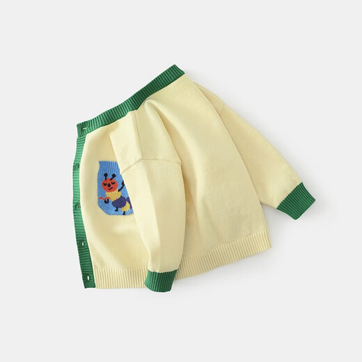 Qiqi Bear (ciciibear) baby knitted cardigan spring and autumn style children's new thin boy sweater jacket children's autumn clothes trend rice apricot color 80
