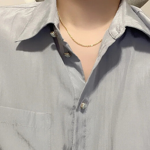 Chow Tai Fook Chinese Valentine's Day gift high color retention 18K gold plain chain necklace women's O-shaped chain clavicle chain snake bone chain titanium steel thin gold single gold O-shaped chain