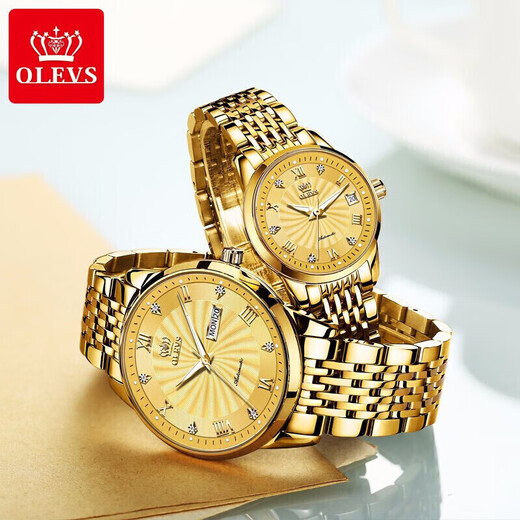 
OLEVS Swiss certified couple watches A pair of fully automatic mechanical watches waterproof and luminous trends Top 10 famous watches for men and women. Upgraded version 6630 couples full gold free engraving