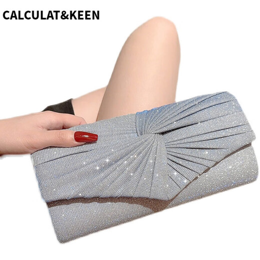 CALCULAT&KEEN2025新款手拿包信封女包欧美风时尚斜跨小包宴会手抓包包 011银色
