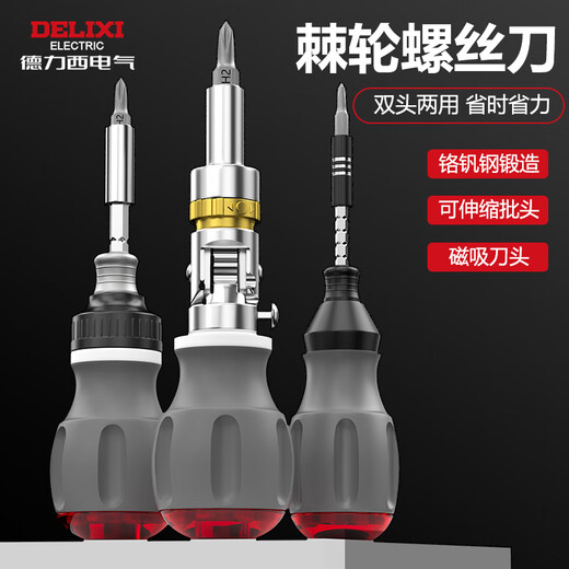 DELIXI ELECTRIC ratchet screwdriver tool set plum blossom screwdriver multi-functional household cross one-word long handle 14 in 1