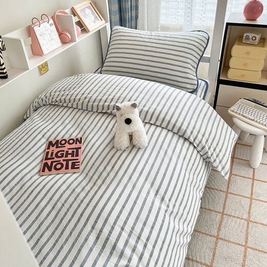 TENGAI HOME TEXTILE one side pure cotton and one side baby velvet bed cover single student dormitory three-piece set of cotton quilted sheets mattress cushion lime blue one side pure cotton one side velvet, double-sided single bed cover 90*200cm suitable for 0.9m dormitory bed