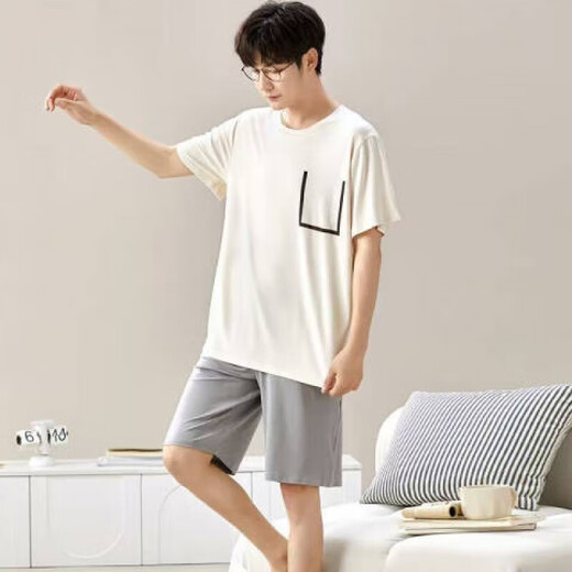 
Sangqin pajamas men's summer loose shorts and thick-size thin summer home clothing suits for men wearing L[Craft 6624 men's home clothing XL [Suggested 120-140Jin[Jin equals 0.5 kg]]