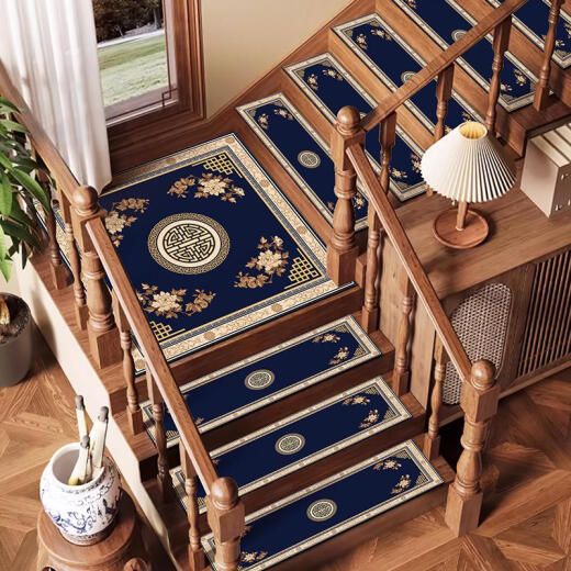 
Sanqihu Chinese-style blue wooden stair step pad Diatom mud water-absorbing anti-slip foot pad Indoor step ladder carpet step foot pad Flowers like brocade-NC-12109 Number of 1 piece 22*55CM