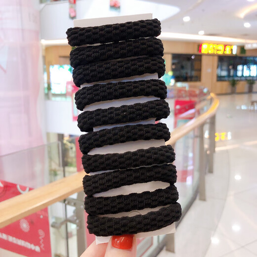 Manfuyu bold high-elastic threaded hair band Korean style simple hair tie towel ring headband for women without seams and no damage to the hair rubber band mesh black (10 pieces)