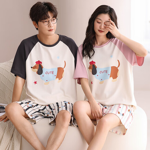 Langsha pareja pijama para mujeres en verano algodón puro 2025 nuevos pantalones cortos de manga corta para hombres, dibujos animados puede usar traje de ropa para el hogar afuera 844 mujeres m