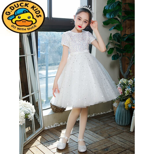 Harrow Little Yellow Duck HAL.DUCK Disney Dress Princess Dress Light Luxury Girls Piano Show Clothing Flower Girls Wedding Dress Graduation Host Puffed Skirt 9922[White] 140cm