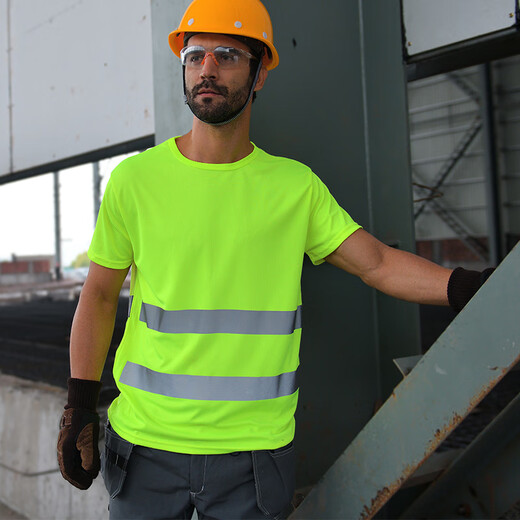 Reflective quick-drying t-shirt construction site safety clothing short-sleeved cycling advertising work clothes vest reflective vest fluorescent yellow L code