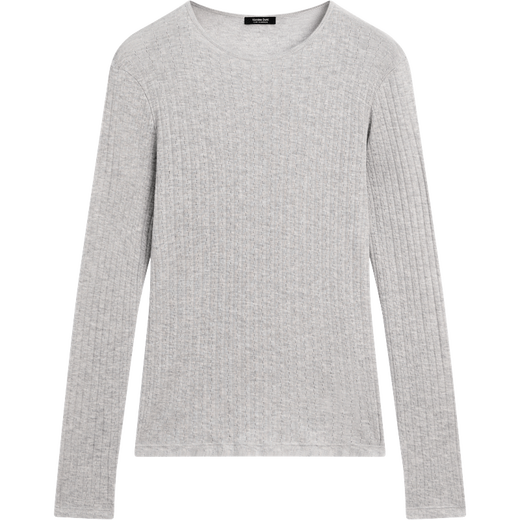 Massimo Dutti discount upgrade 2026 women's slim fit and versatile hollow cotton blended long-sleeved T-shirt 06261205 light gray XL (CN 175/100A)