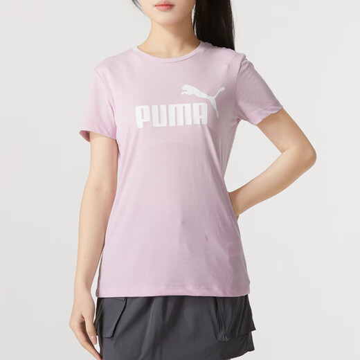 彪马（PUMA）女装运动套装25夏新款舒适透气休闲粉色短袖T恤宽松五分裤两件套 630563-60+692479-01 L