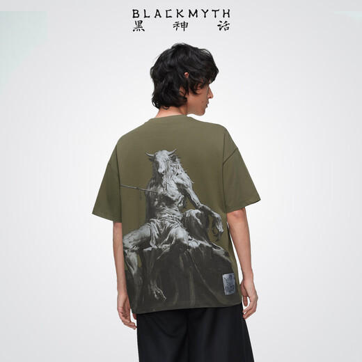 Black Myth Bull Demon King short-sleeved T-shirt Black Myth Goku official peripheral clothing for men and women, casual, olive green L