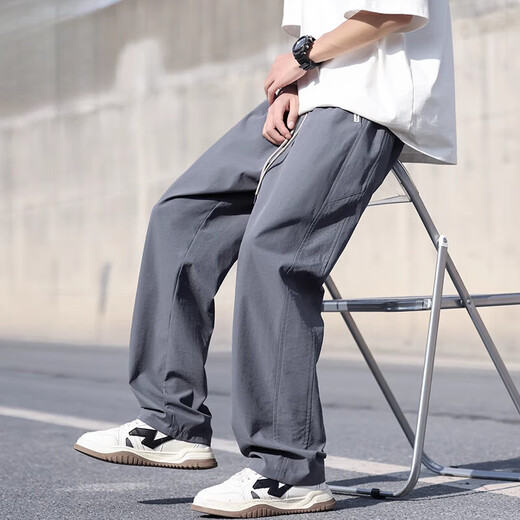 罗蒙男士夏季薄款宽松直筒休闲裤青少年潮流长裤 CJ6636军绿 M