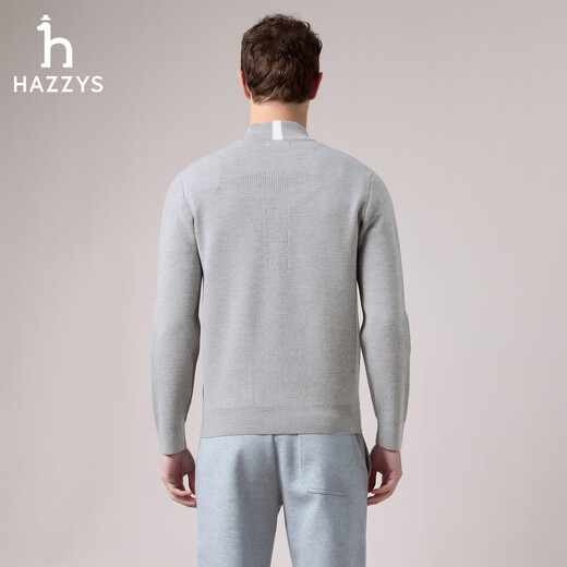 HAZZYS Men's 2025 Autumn New Wool Blended Jacket Zipper Stand Collar Knitted Cardigan Men's ABYZD0CCDD8 Gray GE L (175/96A 48)